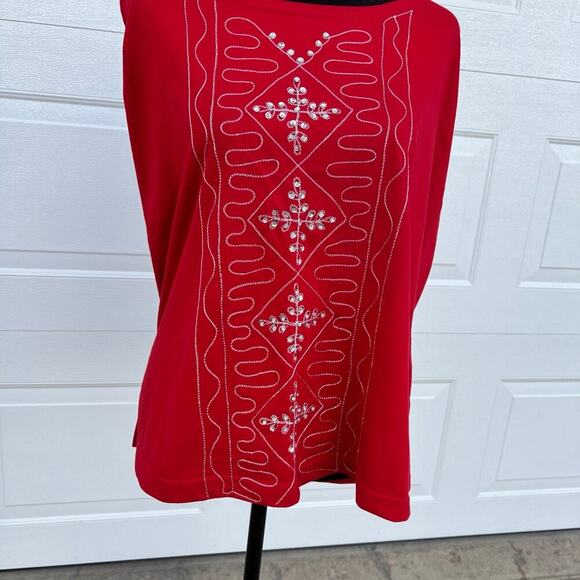 Jordan red rhinestone accent sleeveless tank top, side slits, women's size 2X - Picture 3 of 8